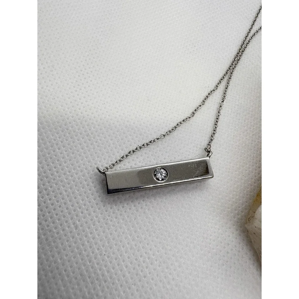 Sterling Silver Brave Bar Necklace Adjustable 16 - 18 '' CZ Accent Minimalist 6g